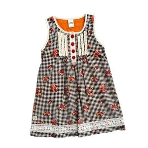 Wildflowers Brown and White Gingham Dress with Red Floral Accents 6